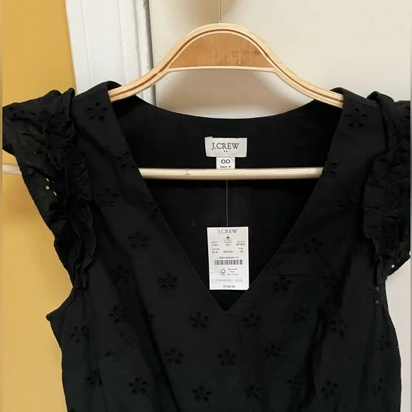 J. Crew 00/XXS Black Eyelet Fully Lined Sleeveless Midi Dress - Picture 2 of 11